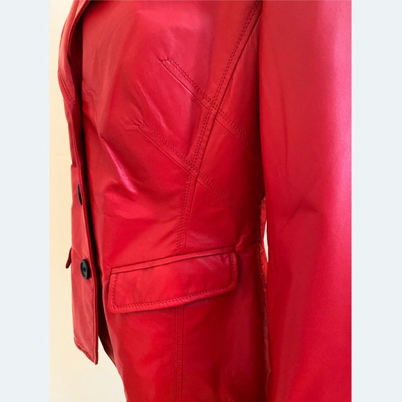 Red Soft Leather Jacket Blazer - Picture 3 of 16